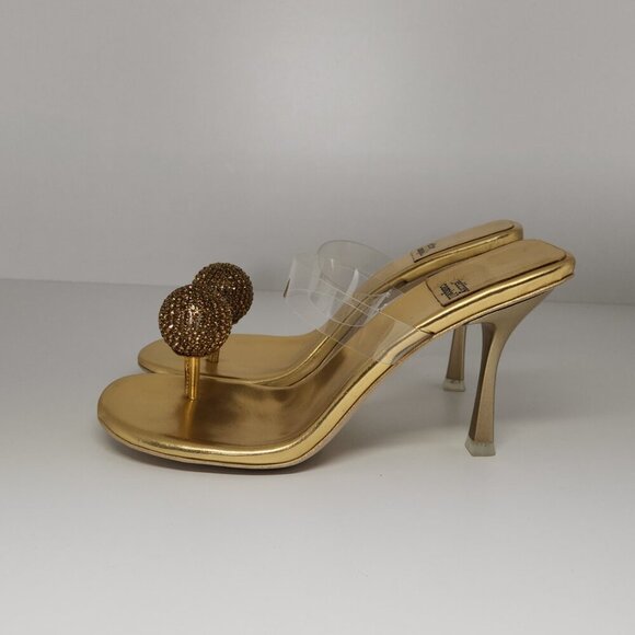Jeffrey Campell Polished Sandal Heel Metallic Gold Rhinestone Size 7 - Picture 4 of 14